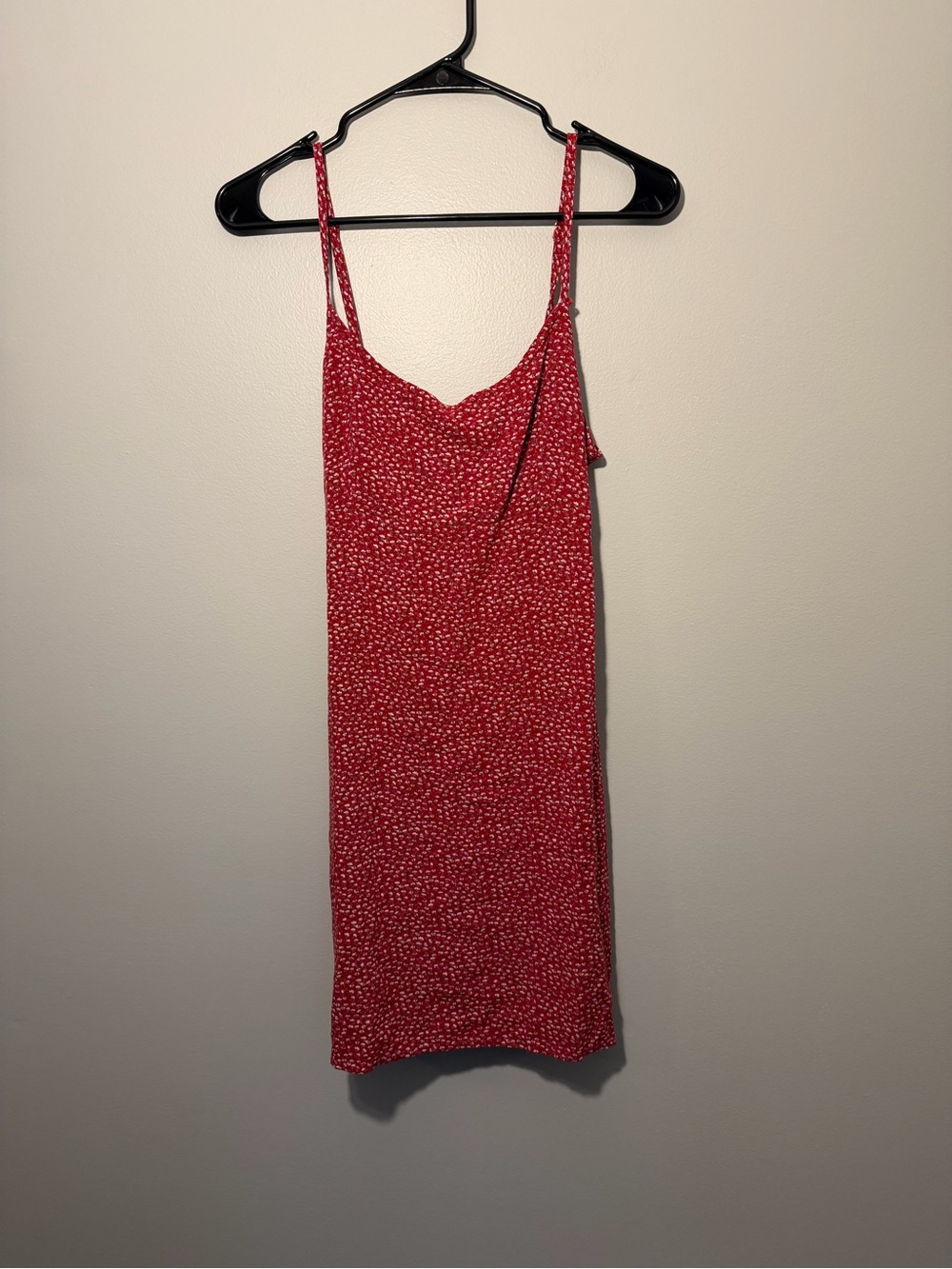 Brandy Melville Red Mini Slip Dress with White Micro Dot Print